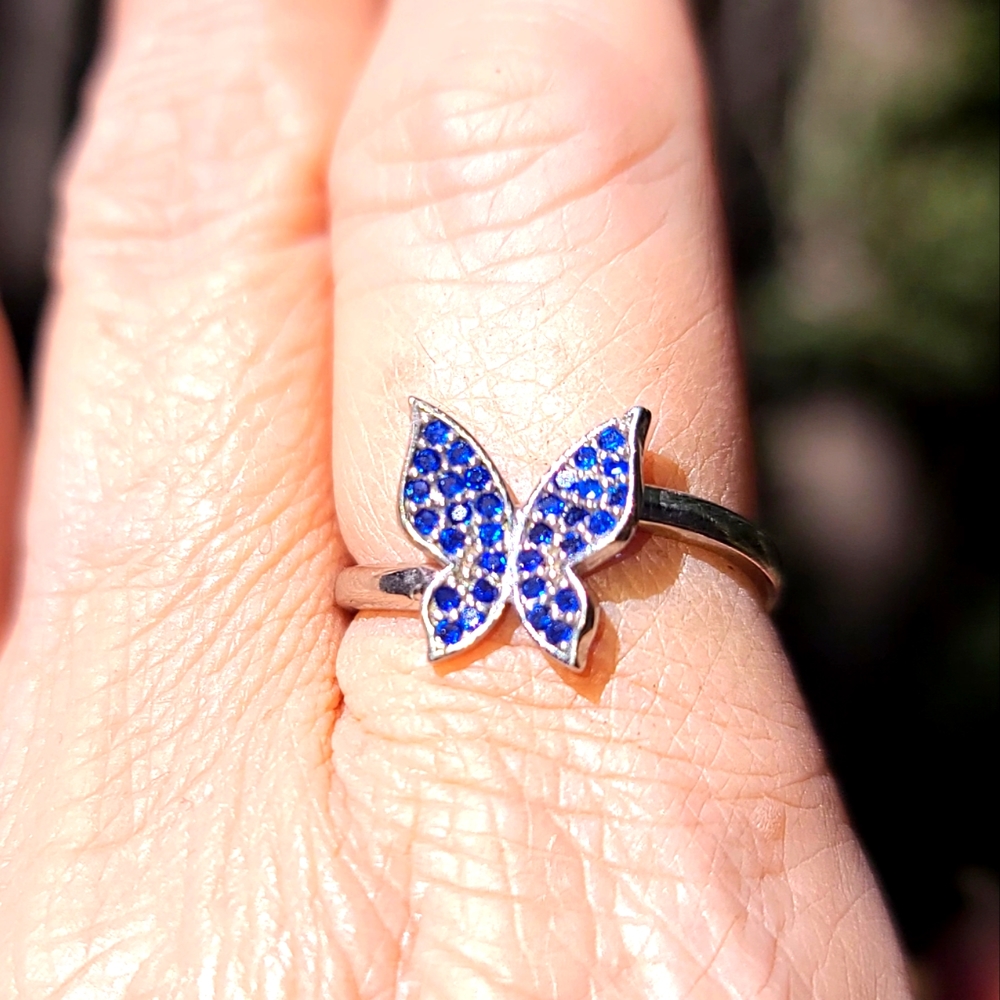 Sterling silver & blue sapphire butterfly ring
